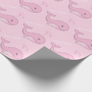 It's a Girl Pink Baby Whales Wrapping Paper