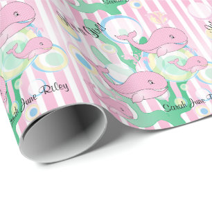 It's a Girl Pink Baby Whales Wrapping Paper