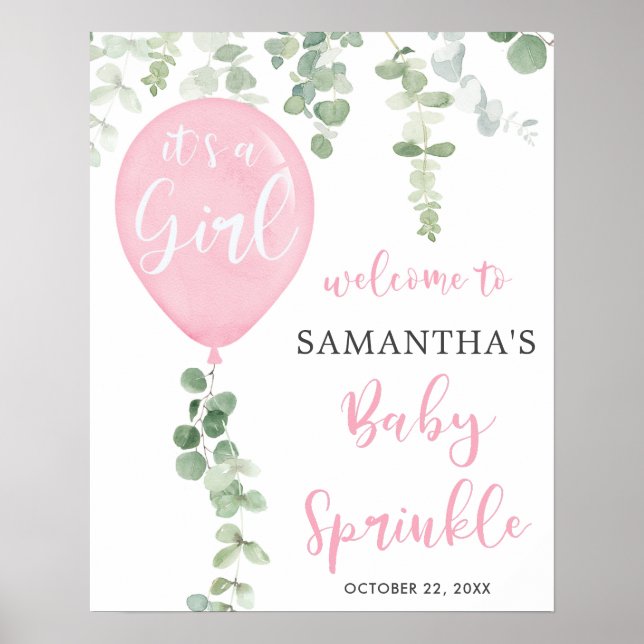 Its a girl pink balloon baby sprinkle welcome sign (Front)
