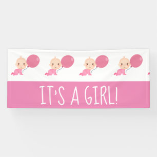 It's A Girl Pink Balloon Welcome Home Banner