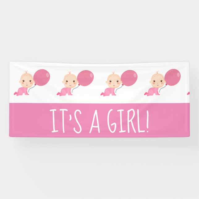It's A Girl Pink Balloon Welcome Home Banner (Horizontal)