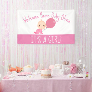 It's A Girl Pink Balloon Welcome Home Yard Banner