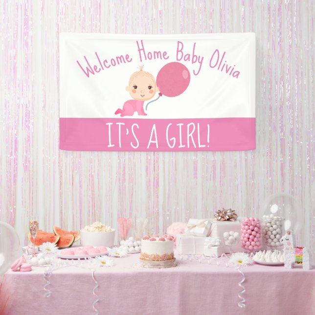 It's A Girl Pink Balloon Welcome Home Yard Banner (Party)