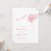 It's A Girl Pink Balloons Baby Shower Invitation