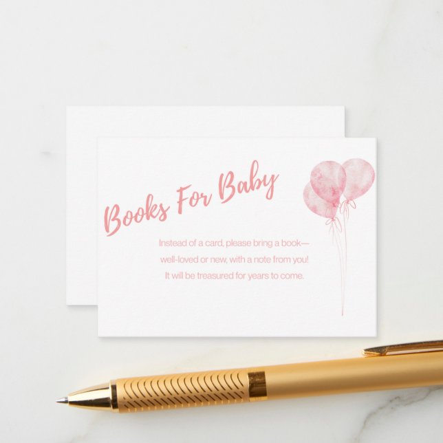 It's A Girl Pink Balloons Books For Baby Card (Front/Back In Situ)