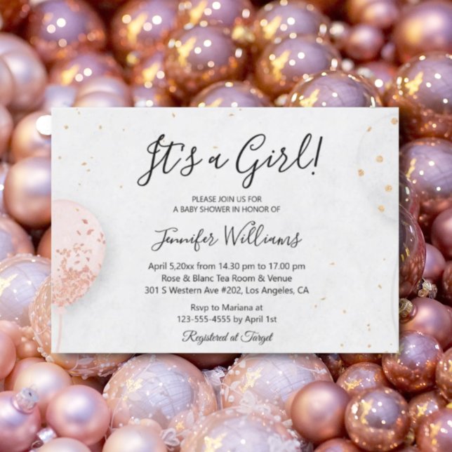 its a girl,pink balloons minimalist baby shower invitation (Creator Uploaded)