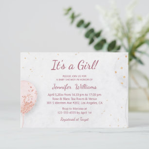 its a girl,pink balloons minimalist baby shower invitation