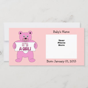 It's A Girl Pink Bear Announcement