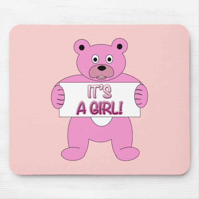 It's A Girl Pink Bear Mouse Mat (Front)
