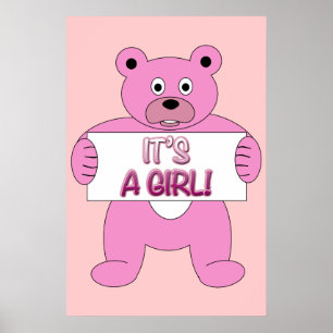 It's A Girl Pink Bear Poster