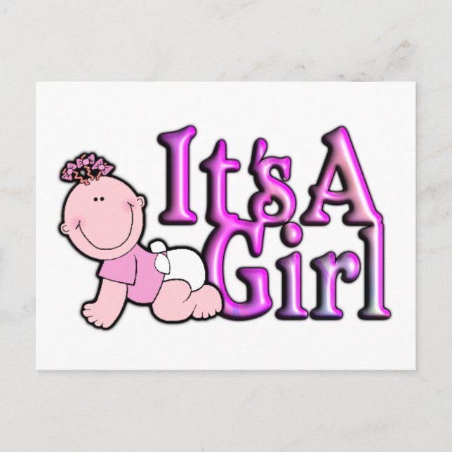 It's A Girl Pink Birth Announcement Postcard (Front)