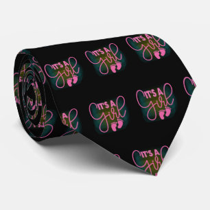 Its a Girl Pink Black Baby Footprints   Tie