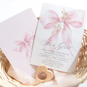 It's a girl Pink Bow baby girl shower Invitation