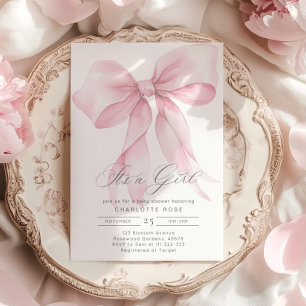 It's a girl Pink Bow baby girl shower Invitation
