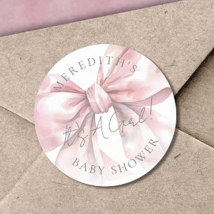 It's A Girl Pink Bow Baby Shower Classic Round Sticker