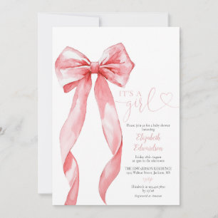 Its A Girl Pink Bow Baby Shower Photo QR Code Invitation