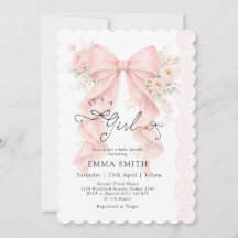 It's a Girl Pink Bow Coquette Ribbon Baby Shower