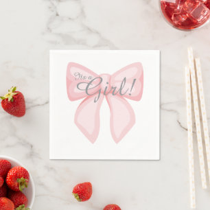 Its a girl pink bow petal press simple minimalist napkin