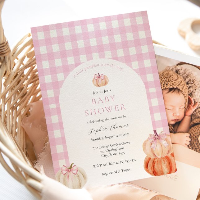 Its a Girl Pink Bow Pumpkin Baby Shower Arch Invitation (Creator Uploaded)