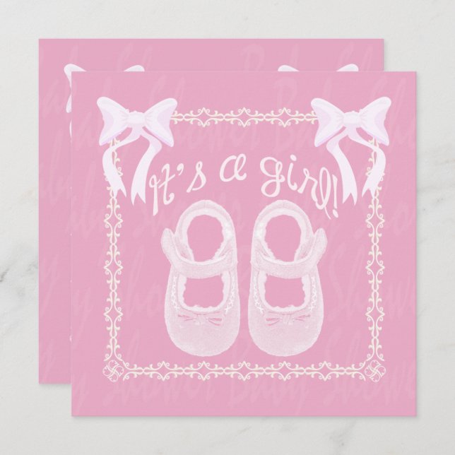 It's a girl Pink Bow Shoes Baby Girl Shower Invite (Front/Back)