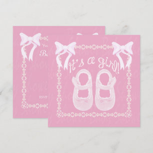 It's a girl Pink Bow Shoes Baby Girl Shower Invite