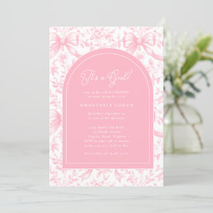 It's a Girl Pink Bow Toile Modern Baby Shower  Invitation