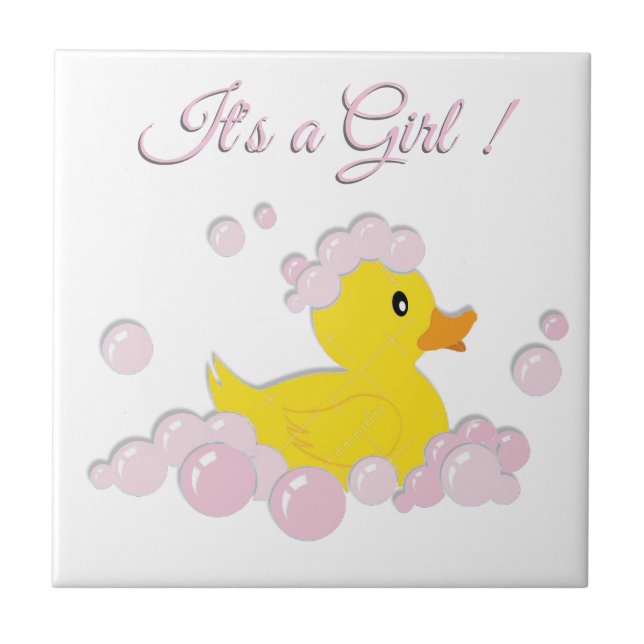 It's a Girl Pink Bubbles Baby Shower Tile (Front)