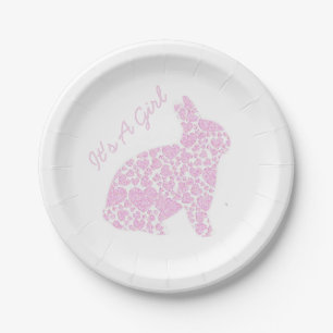 It's a girl Pink bunny baby shower plates