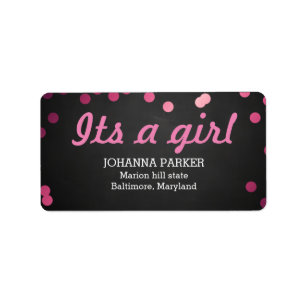 Its A Girl Pink Confetti Rustic Chalkboard Label