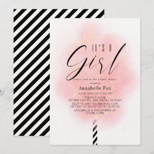 It's a Girl Pink Cotton Candy Baby Shower Invitation