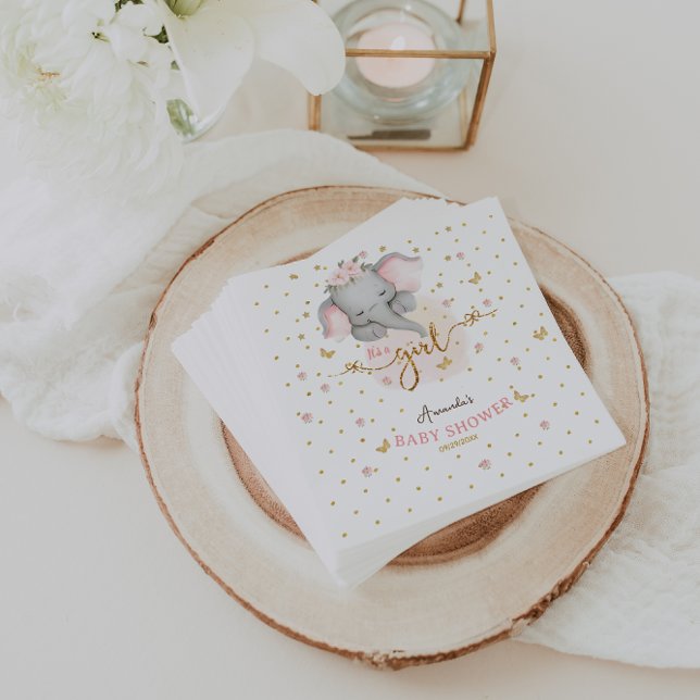 It's a Girl Pink Elephant Baby Girl Shower  Napkin (Creator Uploaded)