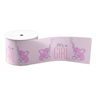 It's a girl pink elephants blowing bubbles grosgrain ribbon