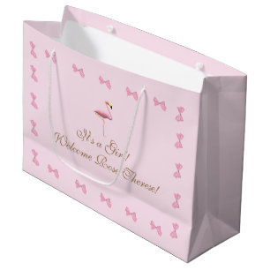 It's a Girl Pink Flamingo Baby Shower Large Gift Bag