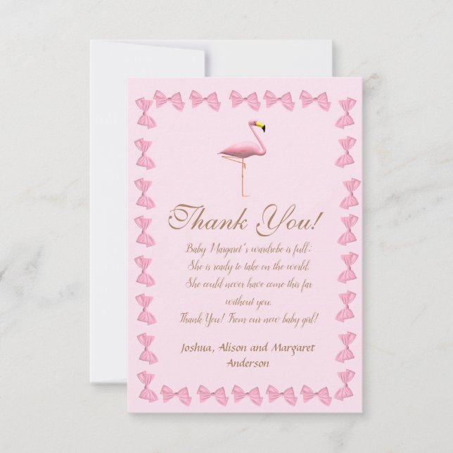 It's a Girl Pink Flamingo Baby Shower Thank You  (Front)