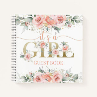 its a girl pink floral baby shower guest book