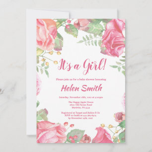 It's A Girl Pink Floral Baby Shower Invitation