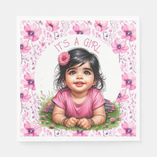 It's a Girl Pink Floral Girl's Baby Shower Napkin