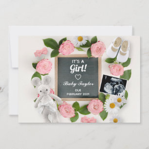 It's a Girl Pink Floral Letter Board Pregnancy Announcement
