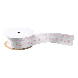 It's a Girl! Pink Floral New Baby Satin Ribbon