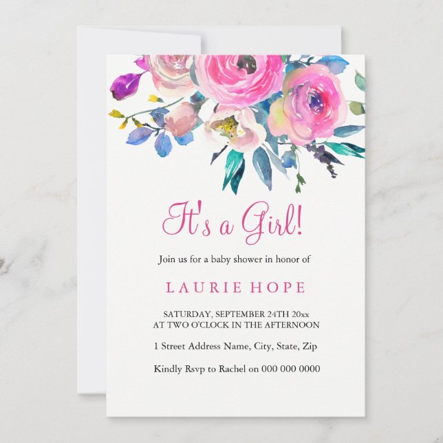 Its a girl pink flower baby shower invite (Front)