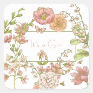 It's a Girl Pink Flowers Sticker