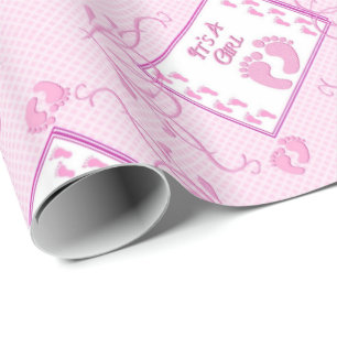 It's A Girl Pink Footprints Wrapping Paper
