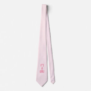It's a Girl Pink Gingham Gender Reveal New Daddy Tie