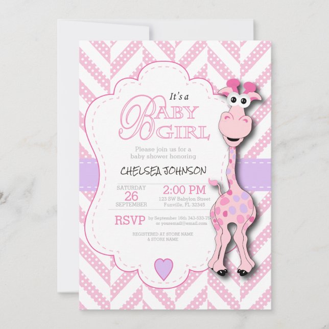It's a Girl - Pink Giraffe - Baby Shower Invitation (Front)