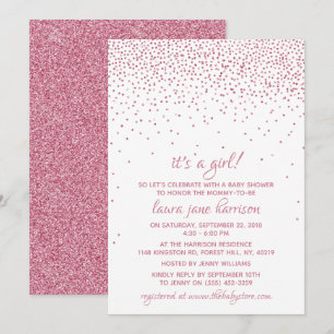 It's a Girl! Pink Glitter Confetti Baby Shower Invitation
