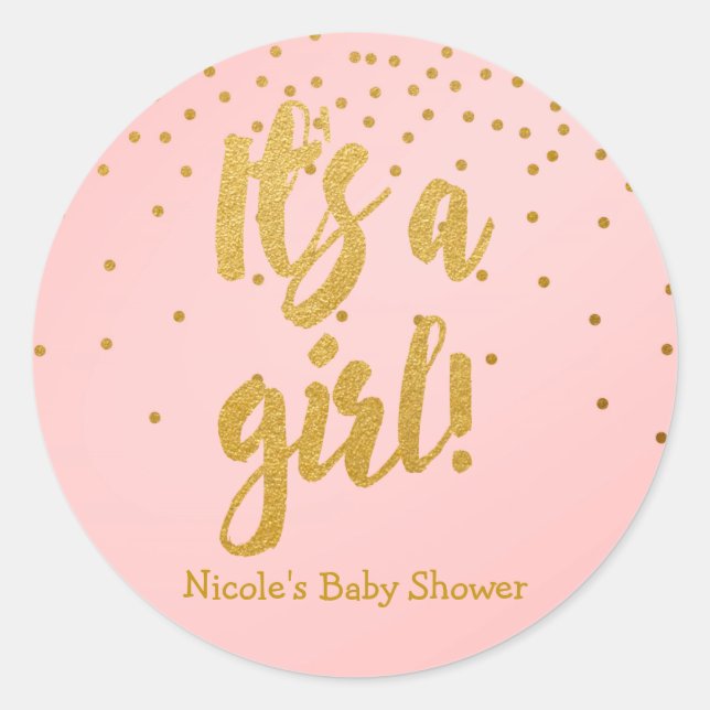 It's A Girl Pink & Gold Confetti Dots Sticker (Front)