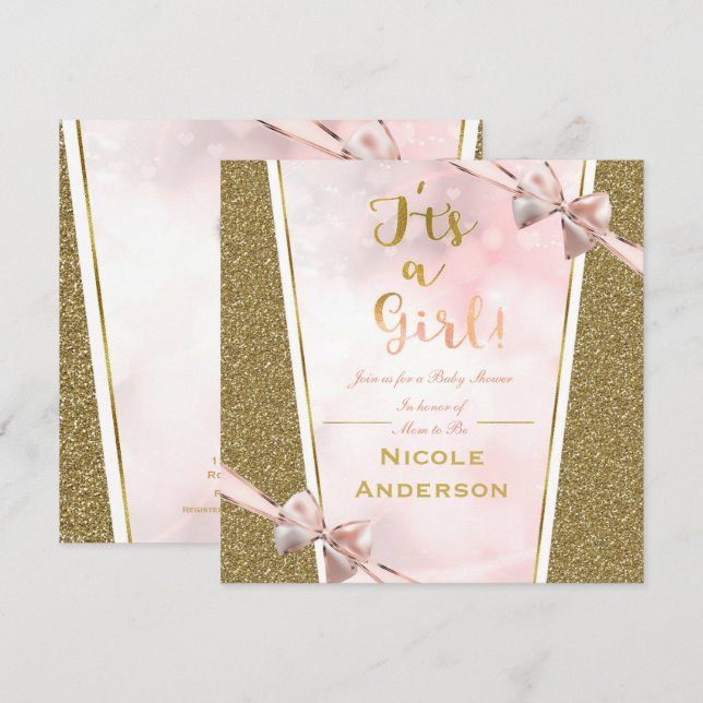 It's a Girl Pink Gold Ethnic Skin Girl Baby Shower Invitation (Front/Back)