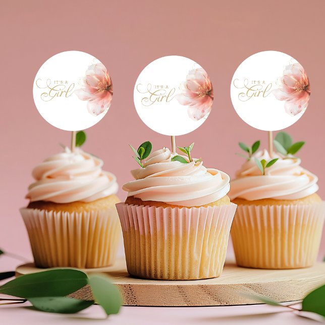It's a Girl Pink Gold Floral Modern Baby Shower  Classic Round Sticker (Creator Uploaded)
