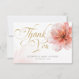 It's a Girl Pink Gold Floral Modern Baby Shower  Thank You Card