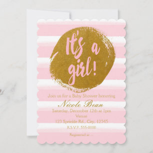 IT'S A GIRL Pink Gold Foil Watercolor Invitation